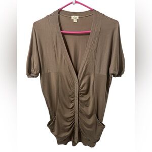 WILFRED Taupe Plunge Front V- Neck Short Sleeve Button Cardigan Size XXS